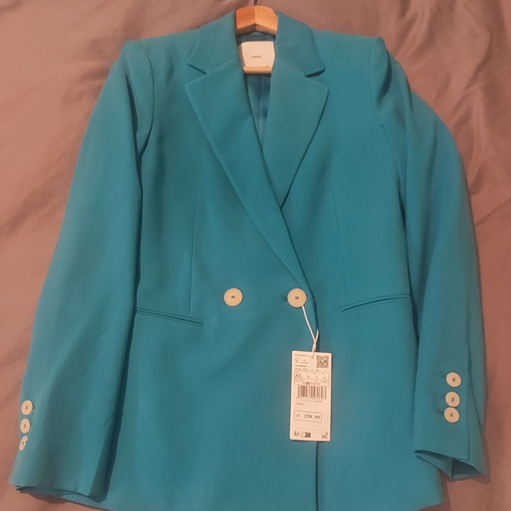 Mango Teal Women's Blazer with Button Details